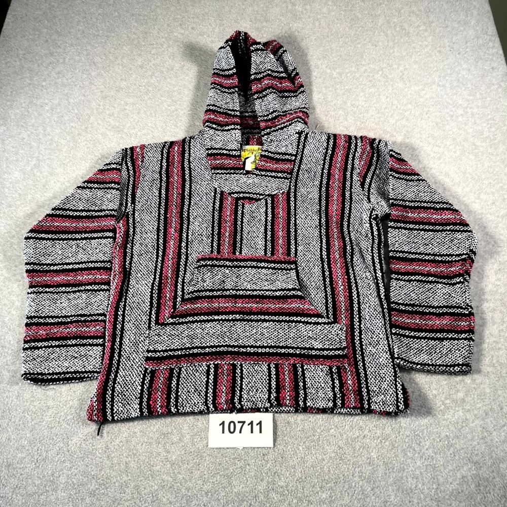 Iguana Jack Baja Hoodie Women's Small Gray Pink Magenta Striped Pockets Pullover